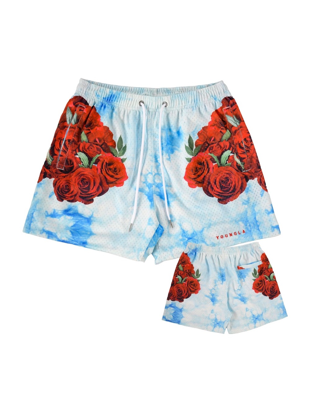 YoungLA Block Party Rose Cloud Mesh Shorts XX-Large Blue Red Floral